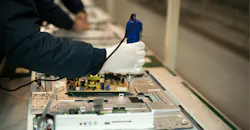 Production line fixing a product Production line fixing a product
