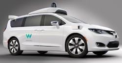 Shown is Waymo&rsquo;s fully self-driving Chrysler Pacifica hybrid minivan.