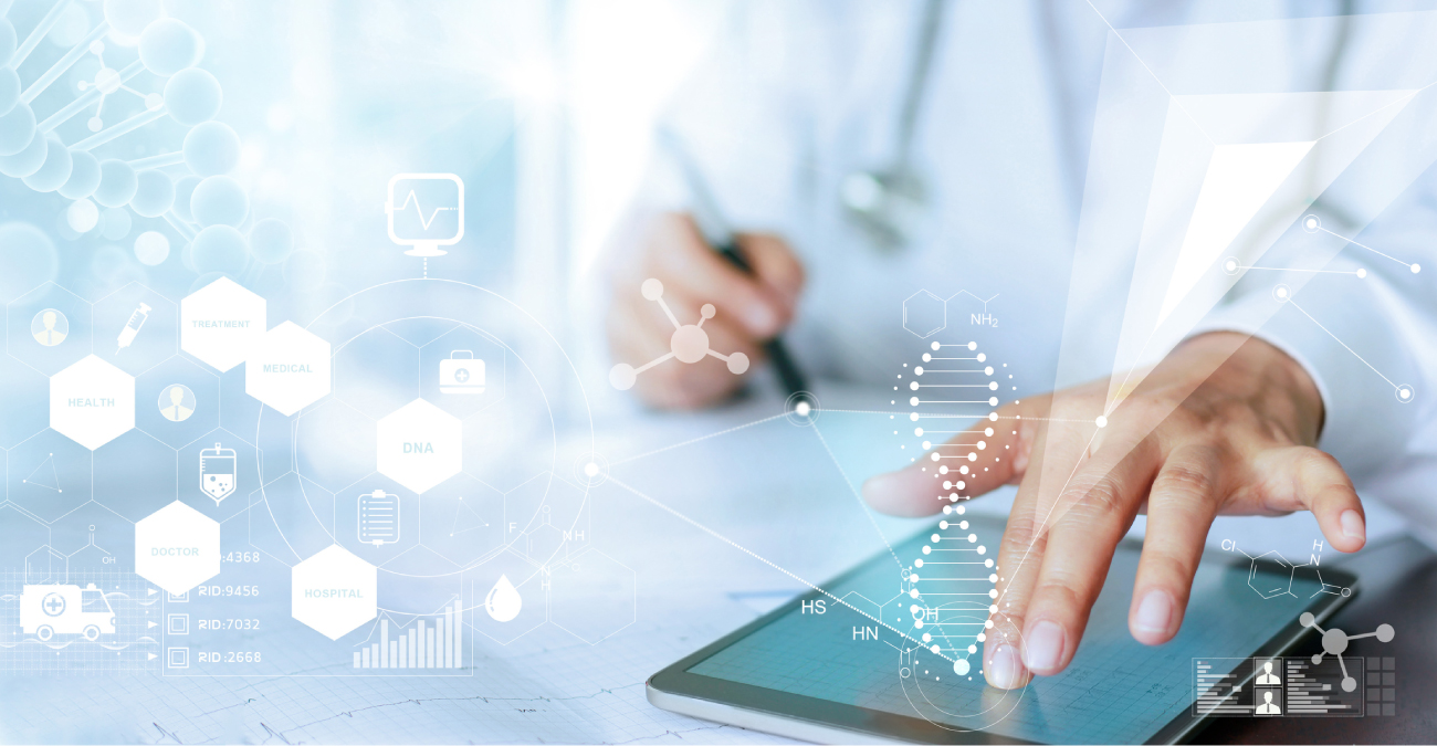 doctor hand touching computer interface