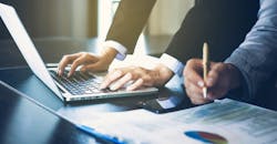 Office table with laptop computer Office table with laptop computer