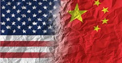American and Chinese flags American and Chinese flags