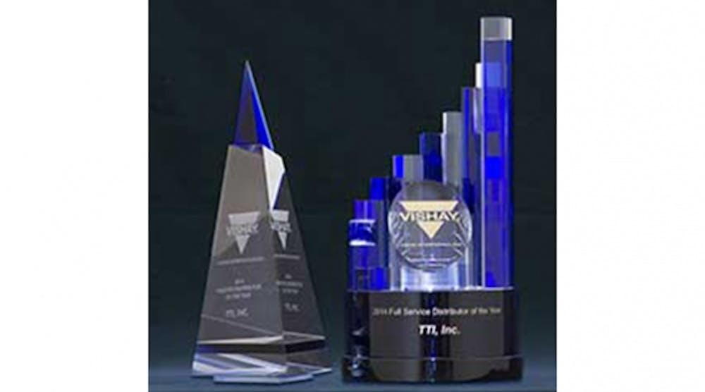 TTI received the prestigious Distributor of the Year Award from Vishay for 2014.