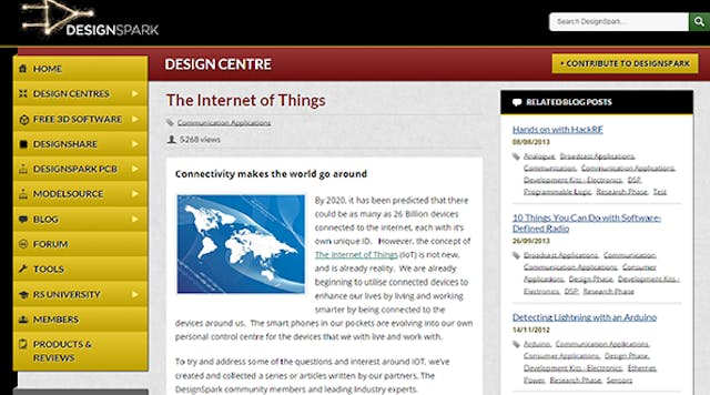 The new Internet of Things (IoT) area on Design Spark.